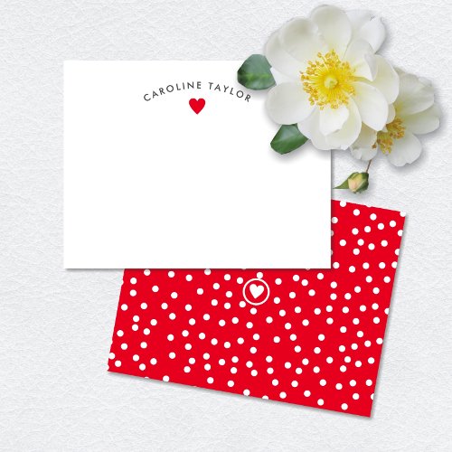 Bright Red Heart  Dots Cute Girly Note Card