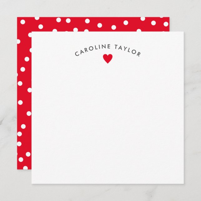 Bright Red Heart & Dots Cute Girly Note Card (Front/Back)