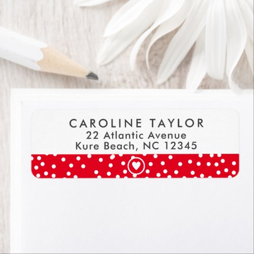 Bright Red Heart  Dots Cute Girly Return Address Label