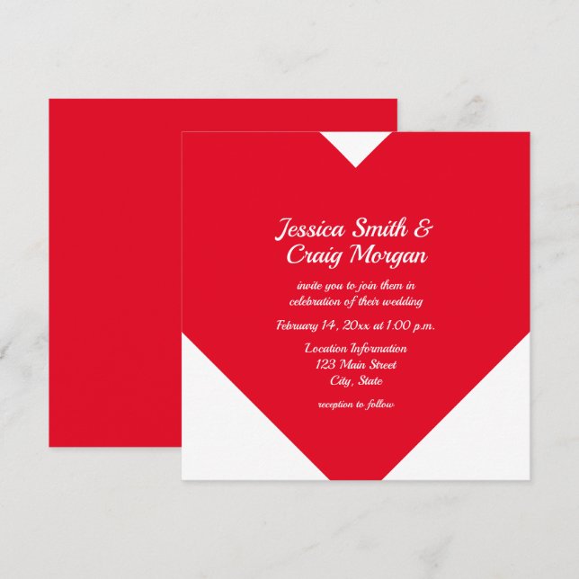 Bright Red Heart Valentine Wedding Invitation (Front/Back)