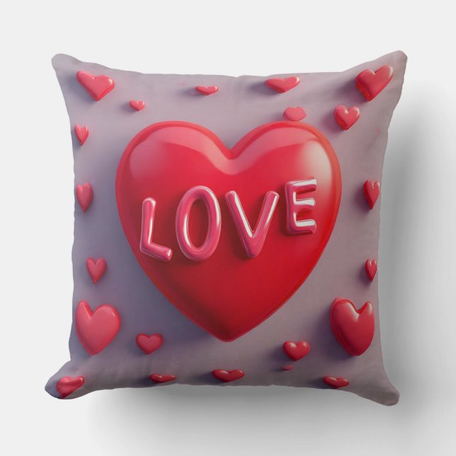 Bright Red Heart with 'Love' Text Throw Pillow (Front)