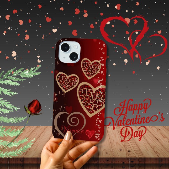 Bright Red Hearts Iphone Case (Bright Red Hearts iPhone 15 Case)