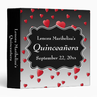 Bright Red Hearts Pattern Quinceanera 3 Ring Binder