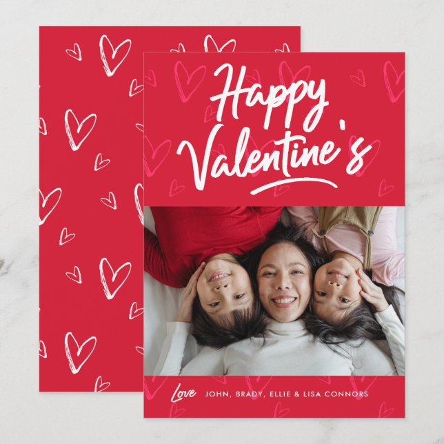 Bright Red Hearts Valentine Day Photo Card (Front/Back)