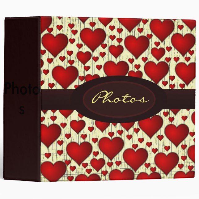 Bright Red Hearts with Burgundy Oval Nameplate 3 Ring Binder (Front/Spine)