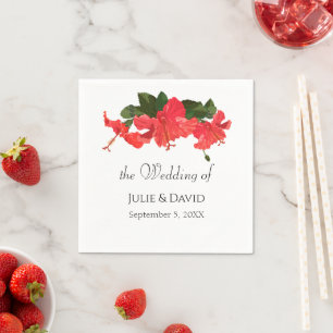 Bright Red Hibiscus Flower Paper Napkin