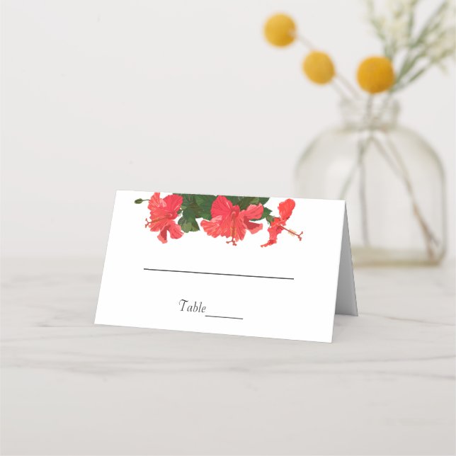 Bright Red Hibiscus Folded Place Card (Front)