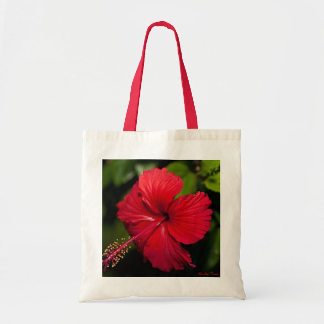 Bright Red Hibiscus Tote Bag (Front)