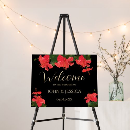 Bright Red Hibiscus Wedding Sign 