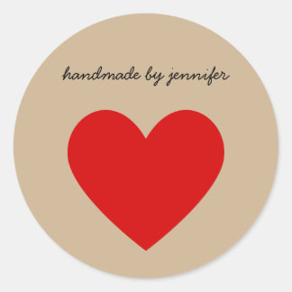 Bright Red I Love Heart Handmade By Name Custom Classic Round Sticker