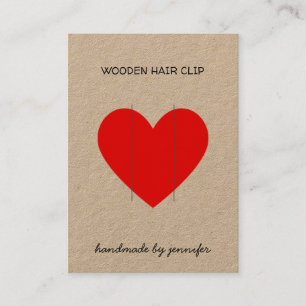 Bright Red I love Heart Handmade Hair Clip Holder Business Card