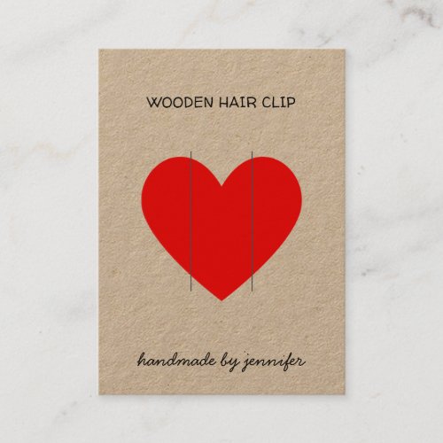 Bright Red I love Heart Handmade Hair Clip Holder Business Card