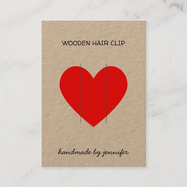 Bright Red I love Heart Handmade Hair Clip Holder Business Card (Front)