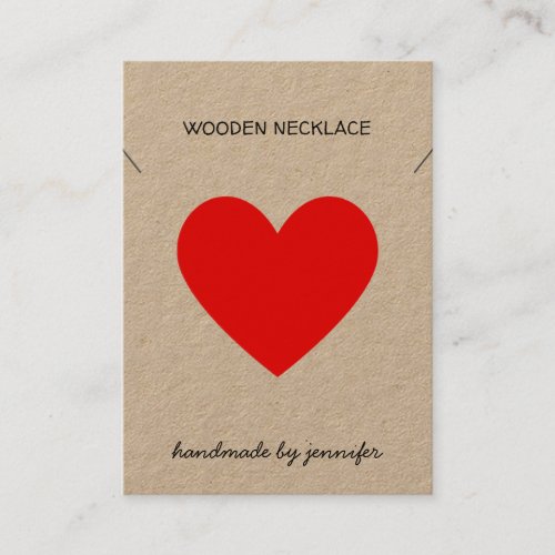Bright Red I love Heart Handmade Necklace Holder Business Card