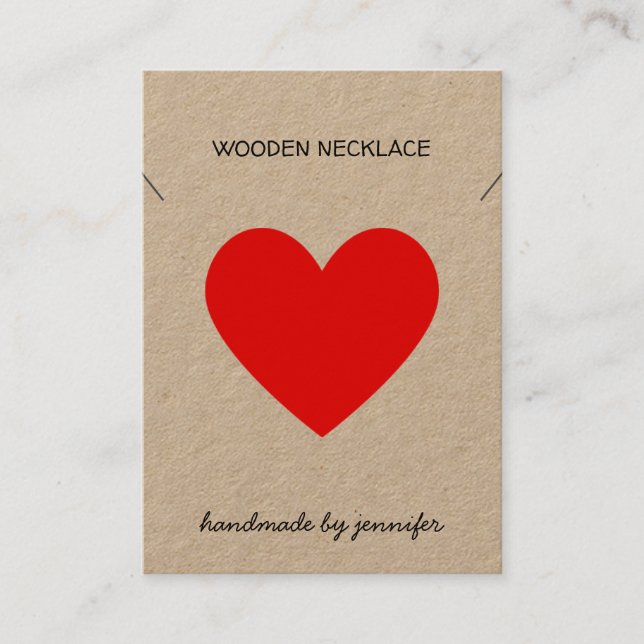 Bright Red I love Heart Handmade Necklace Holder Business Card (Front)