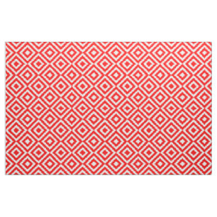 Bright Red Ikat Diamond Squares Mosaic Art Pattern Fabric