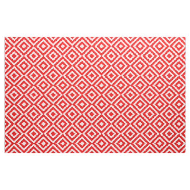 Bright Red Ikat Diamond Squares Mosaic Art Pattern Fabric (Fat Quarter)