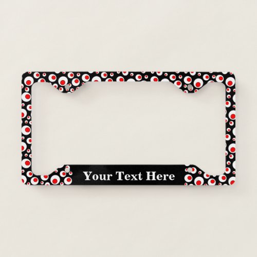 Bright Red in White Eyeball Look Ball on Black License Plate Frame