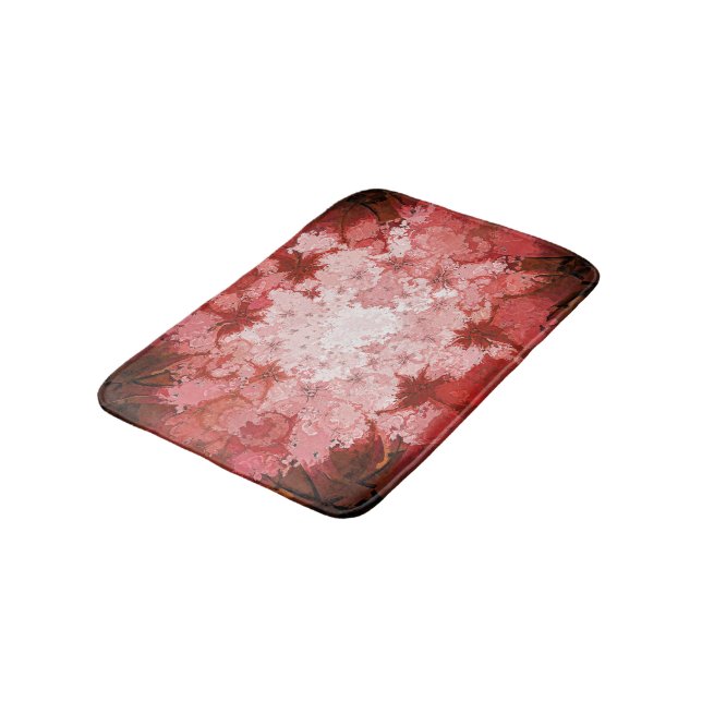 Bright Red Kaleidoscope Abstract Fractal Pattern Bathroom Mat (Angled)