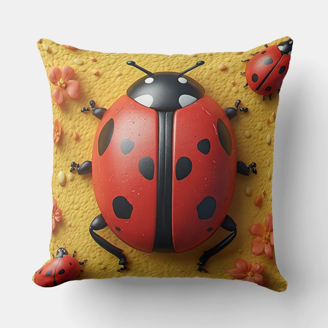 Bright Red Ladybugs Resting Throw Pillow (Front)