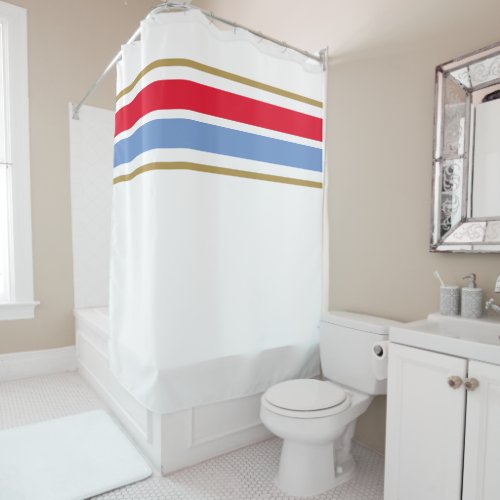 Bright Red Light Blue Wide Top Edge Racing Stripes Shower Curtain