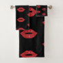 Bright Red Lips Glitter Kisses Elegant Feminine Bath Towel Set