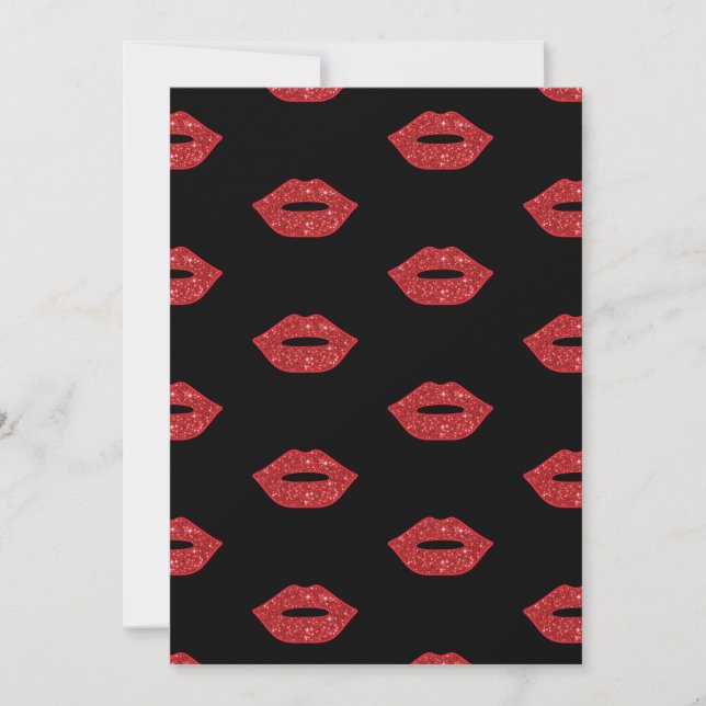 Bright Red Lips Glitter Kisses Elegant Feminine Invitation (Front)