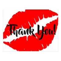 Bright Red Lipstick Big Kiss Thank You Postcard