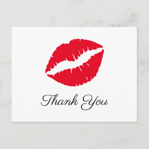 Bright Red Lipstick Kiss Elegant Thank You Postcard