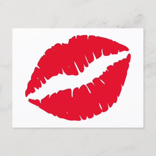 Bright Red Lipstick Kiss White Postcard