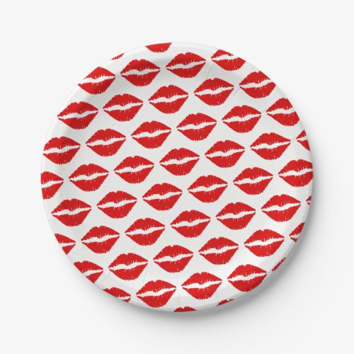 Bright Red Lipstick Pattern Paper Plates