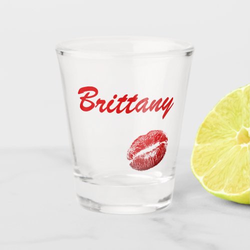 Bright Red Lipstick Print Shot Glass