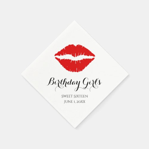 Bright Red Lipstick Sweet Sixteen Birthday Party Napkins