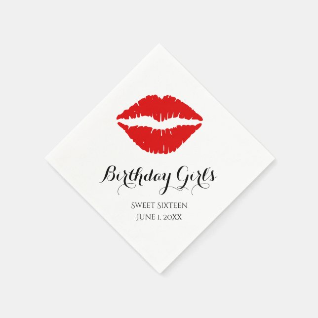 Bright Red Lipstick Sweet Sixteen Birthday Party Napkins (Corner)