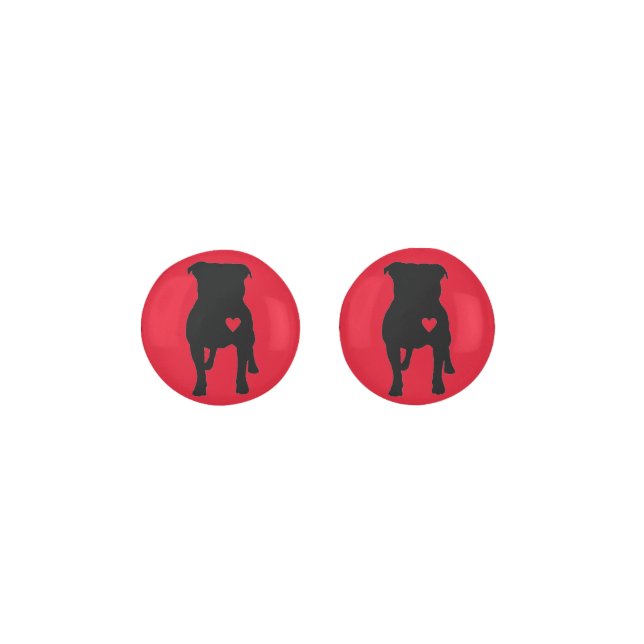 Bright Red Love A Bull Pitbull Dog Lover Earrings (Front)
