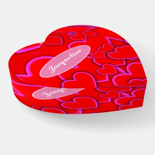 Bright Red Love Hearts Custom Name Names Paperweight