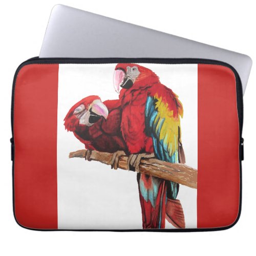 Bright Red Macaw Parrots Watercolor Laptop Case