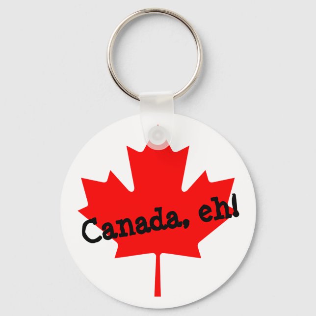 Bright Red Maple Leaf Canada eh! Keychain (Front)