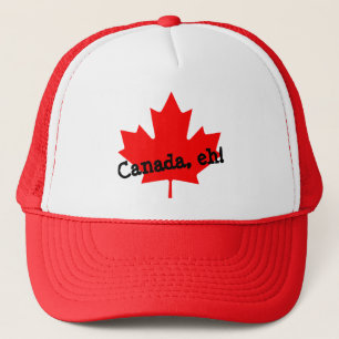 Bright Red Maple Leaf Canada eh! Trucker Hat