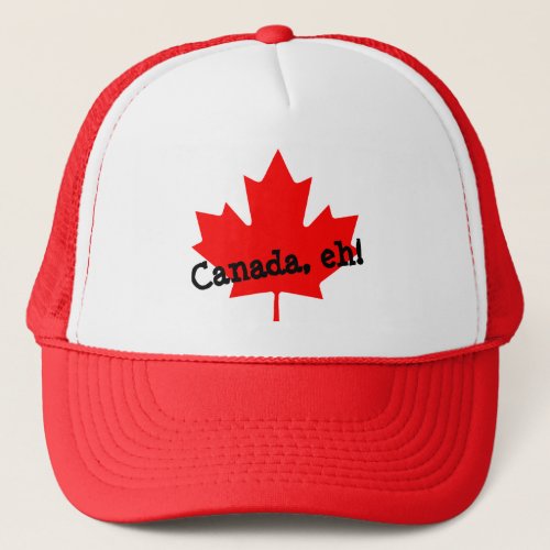 Bright Red Maple Leaf Canada eh Trucker Hat