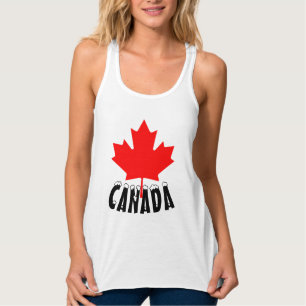 Bright Red Maple Leaf Canada Snow Capped Text Tank Top