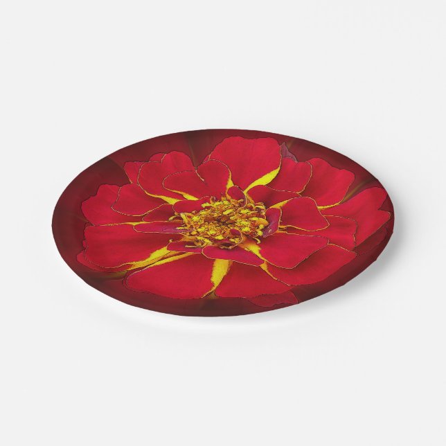 bright red marigold paper plates (Angled)