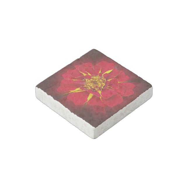 bright red marigold stone magnet (Angled)