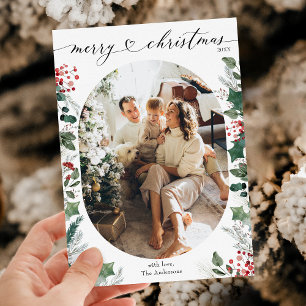 Bright Red Merry Christmas 1 Photo  Holiday Card