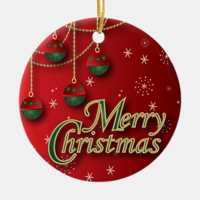 Bright Red Merry Christmas Ceramic Ornament (Front)