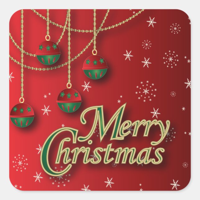 Bright Red Merry Christmas Ornaments Square Sticker (Front)