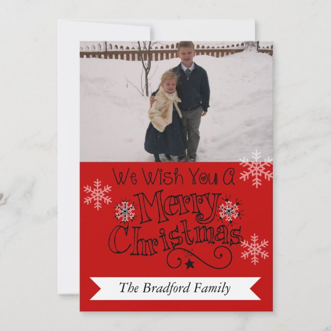 Bright Red Merry Christmas Photo Holiday Card (Front)