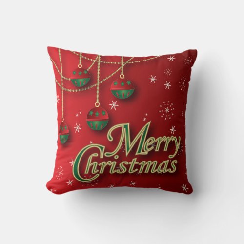 Bright Red Merry Christmas Throw Pillow