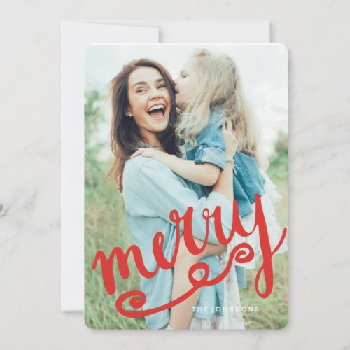 Bright Red Merry  Modern Holiday Card