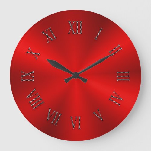 Bright Red Metallic Clock with Roman Numbers